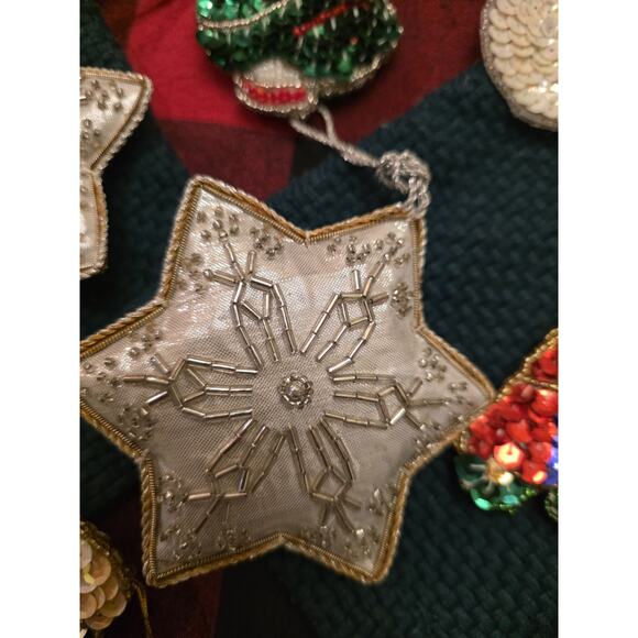 Vintage Christmas Ornaments Sequined & Beaded Handmade Set Of 14 - Picture 14 of 14